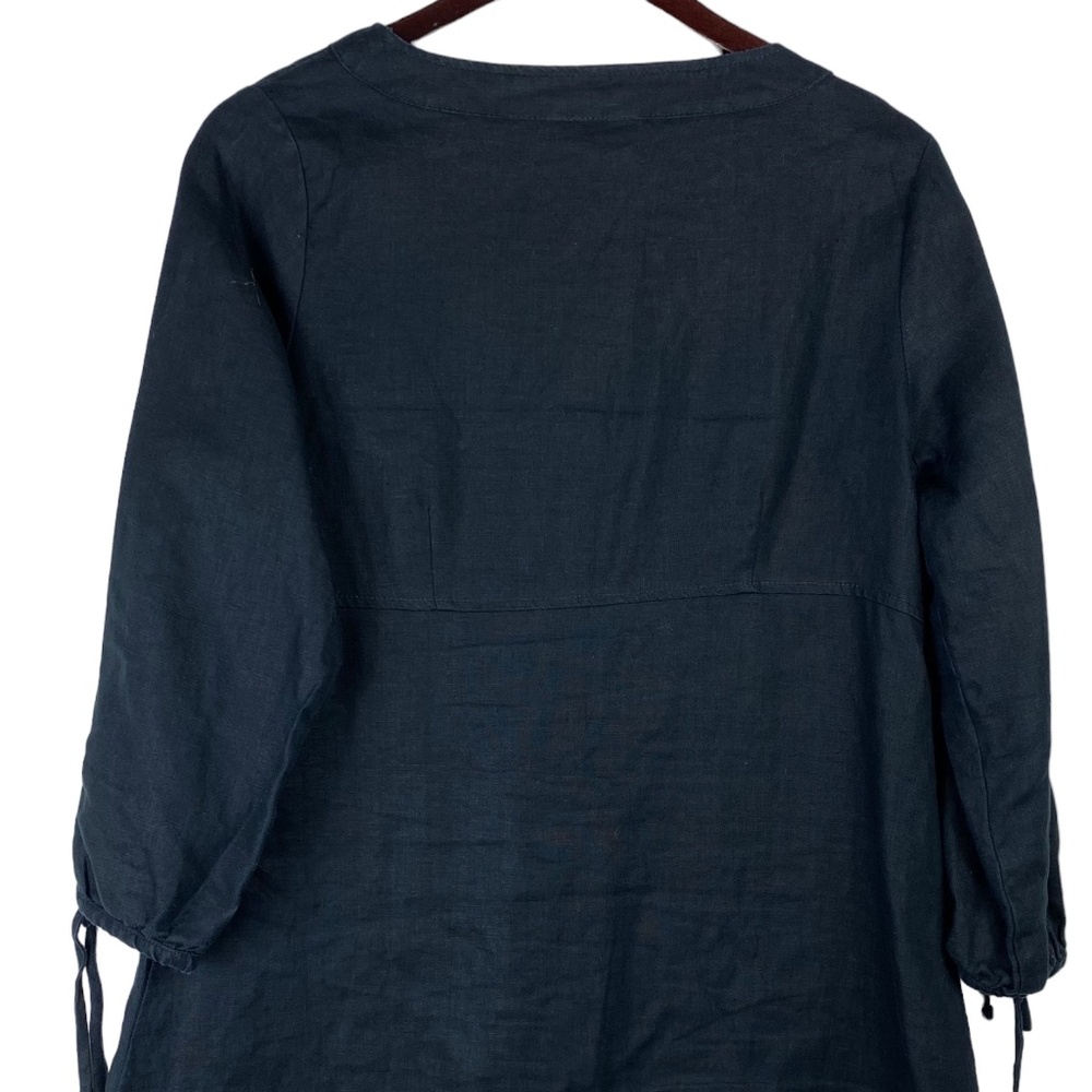 Hot Cotton Sz Medium Top Tunic Shirt Blouse 100% LINEN Black Lagenlook Flowy - Picture 3 of 4